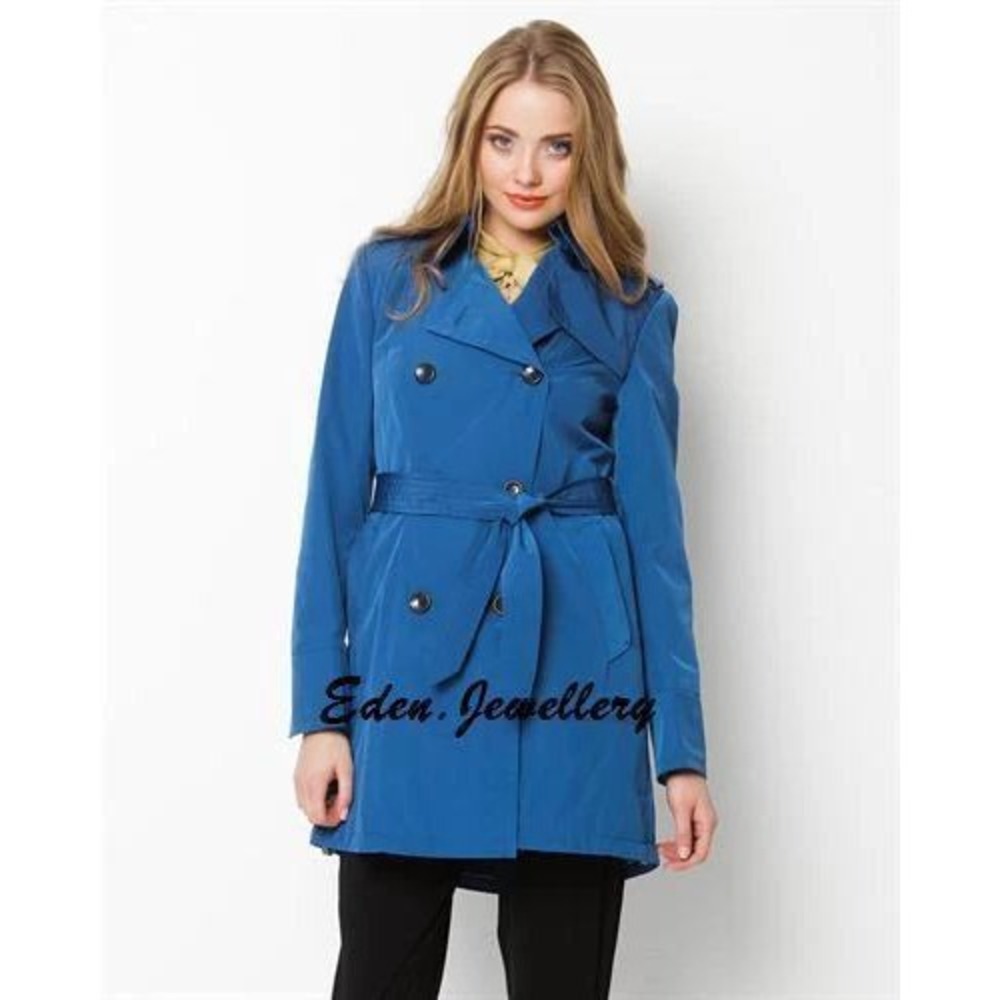Vince Camuto Women's Blue Double Breasted Belted Trench Coat Size XL